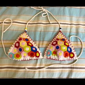 Colorful croquet string bikini top